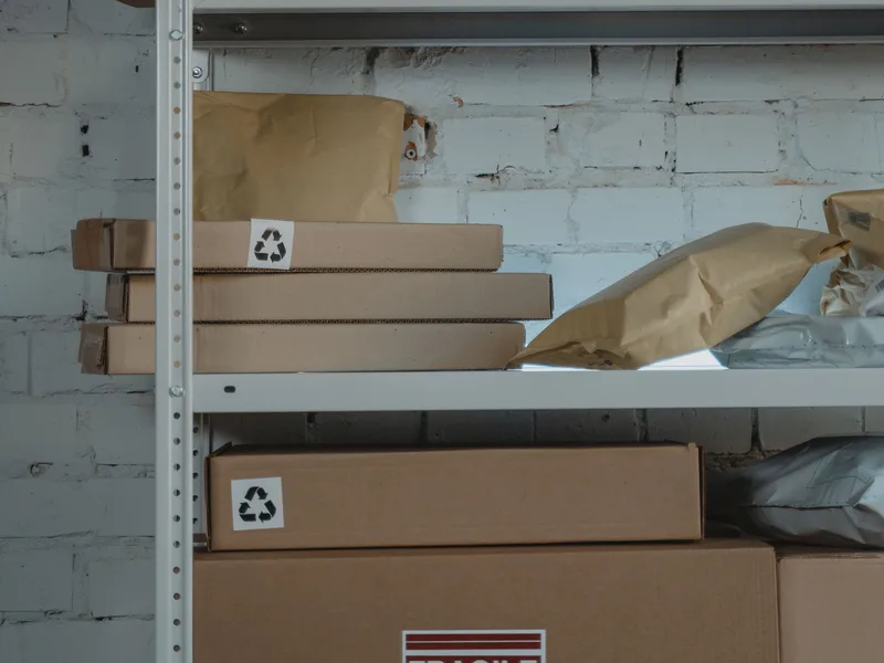 Cartons empiles en entrepôt pour expédition groupée d'éventails vers l'international